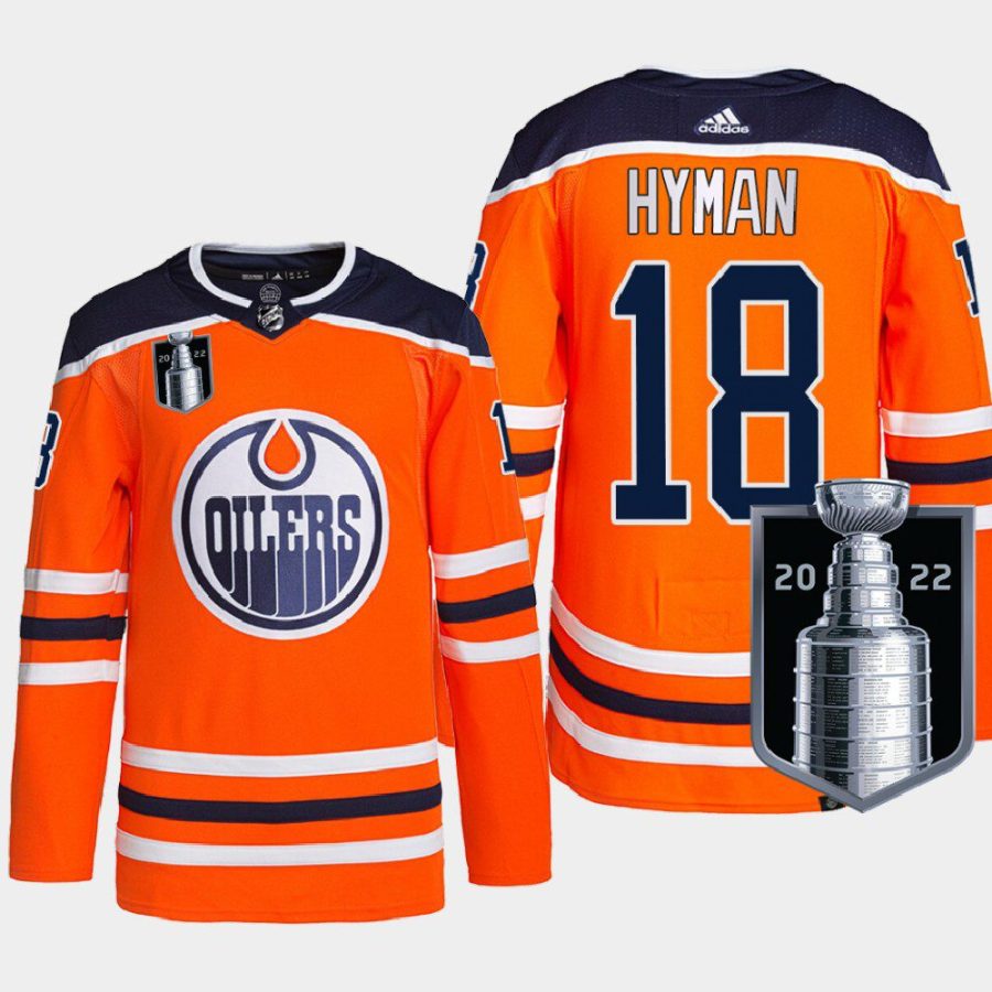 men oilers zach hyman authentic primegreen 2022 stanley cup playoffs orange jersey