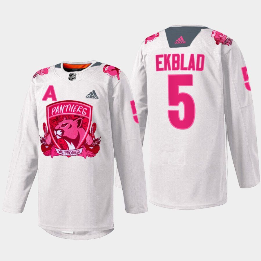 men panthers aaron ekblad 2022 warmup pink in the rink white jersey