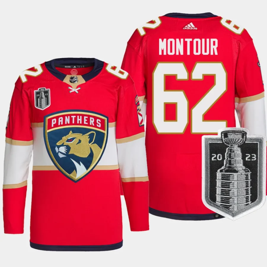 men panthers brandon montour authentic primegreen 2023 stanley cup final home red jersey