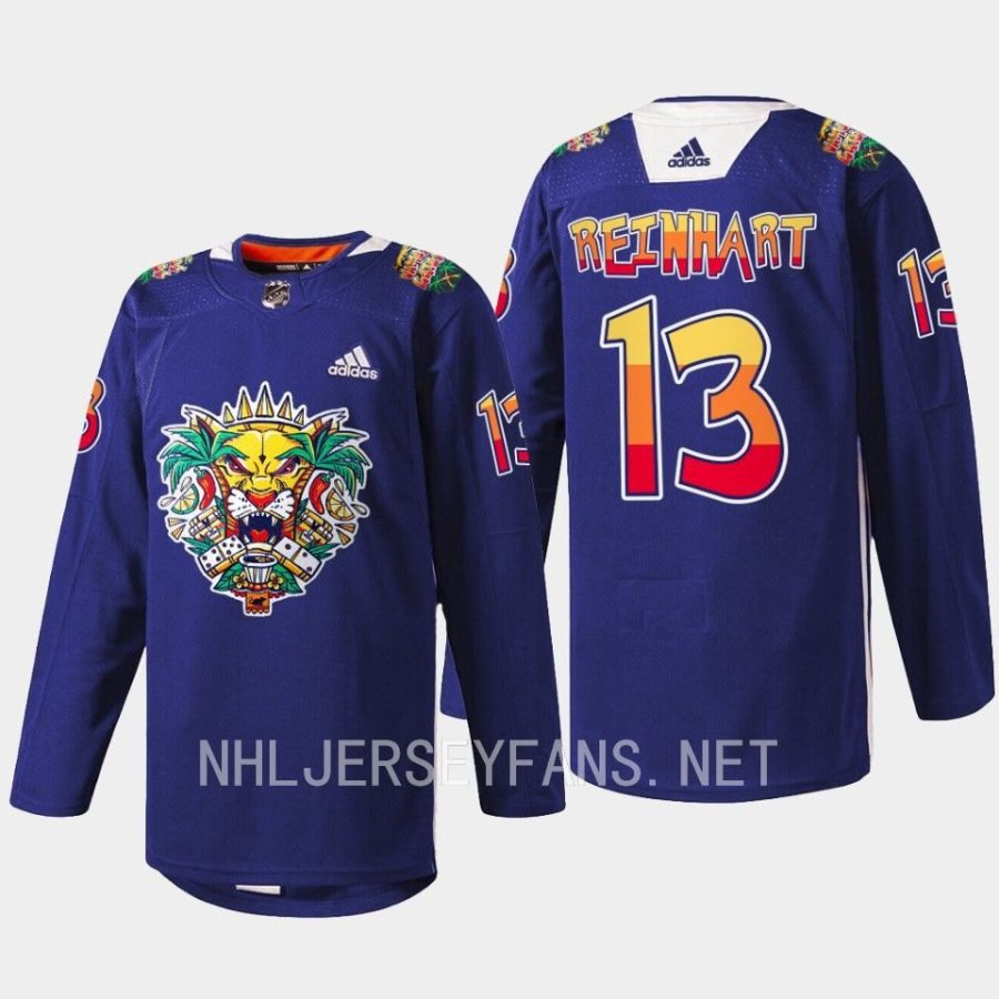 men panthers sam reinhart warmups vamos gatos 2023 navy jersey