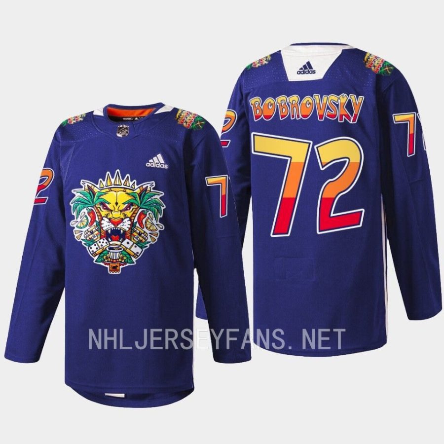 men panthers sergei bobrovsky warmups vamos gatos 2023 navy jersey