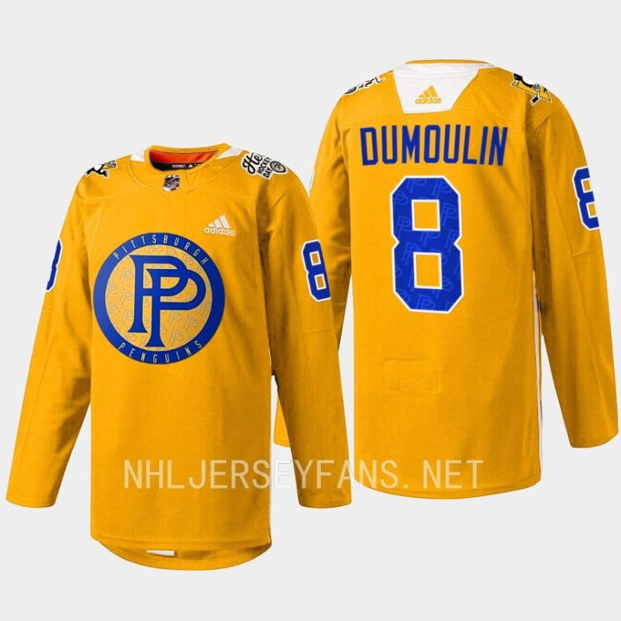 men penguins brian dumoulin 2023 special warmup pennies inspired yellow jersey