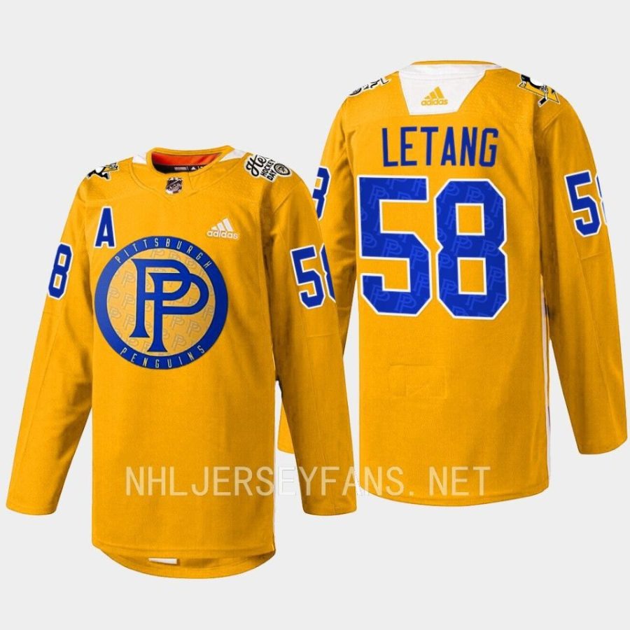 men penguins kris letang 2023 special warmup pennies inspired yellow jersey