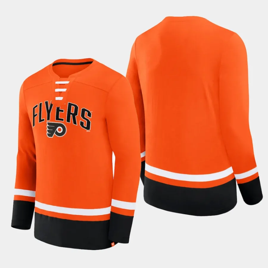 men philadelphia flyers back pass orange lace up long sleeve t shirt