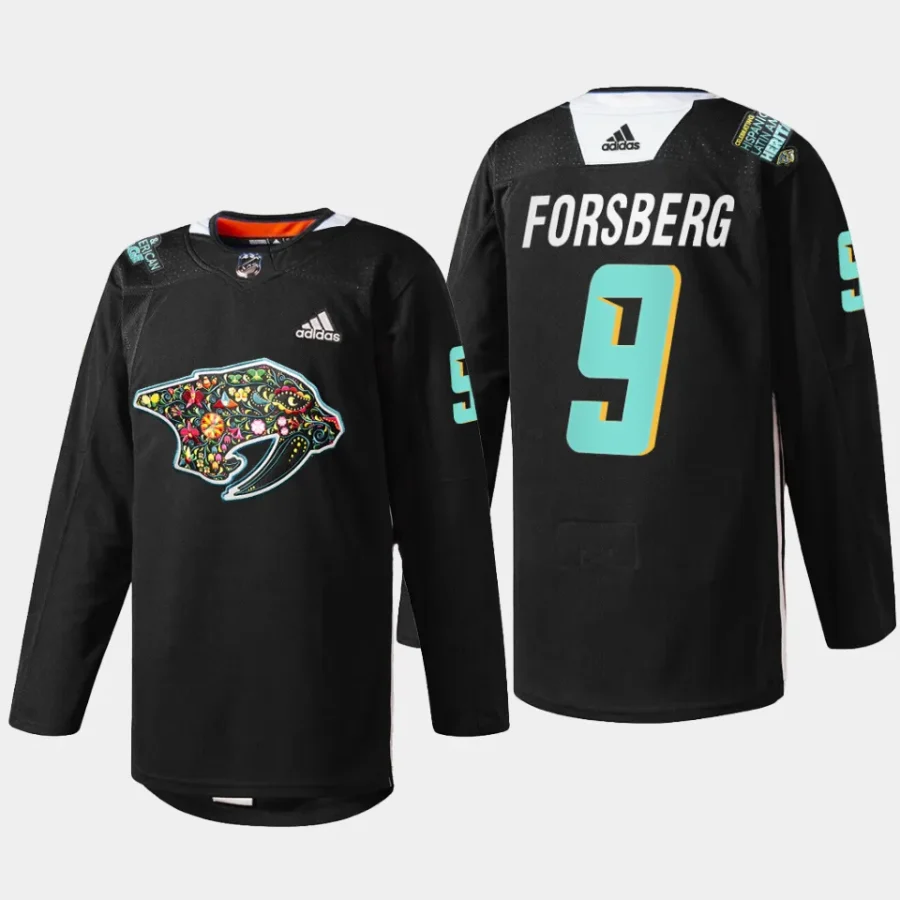 men predators filip forsberg 2023 hispanic heritage night black jersey