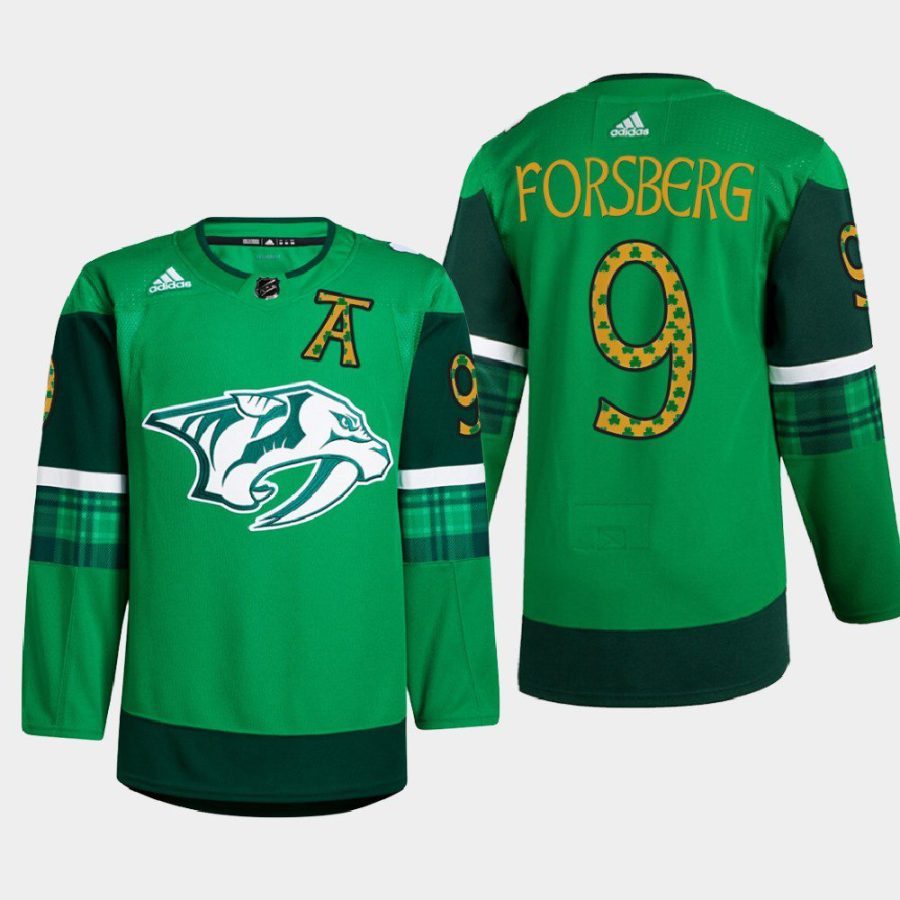 men predators filip forsberg warm up st. patricks day 2022 green jersey