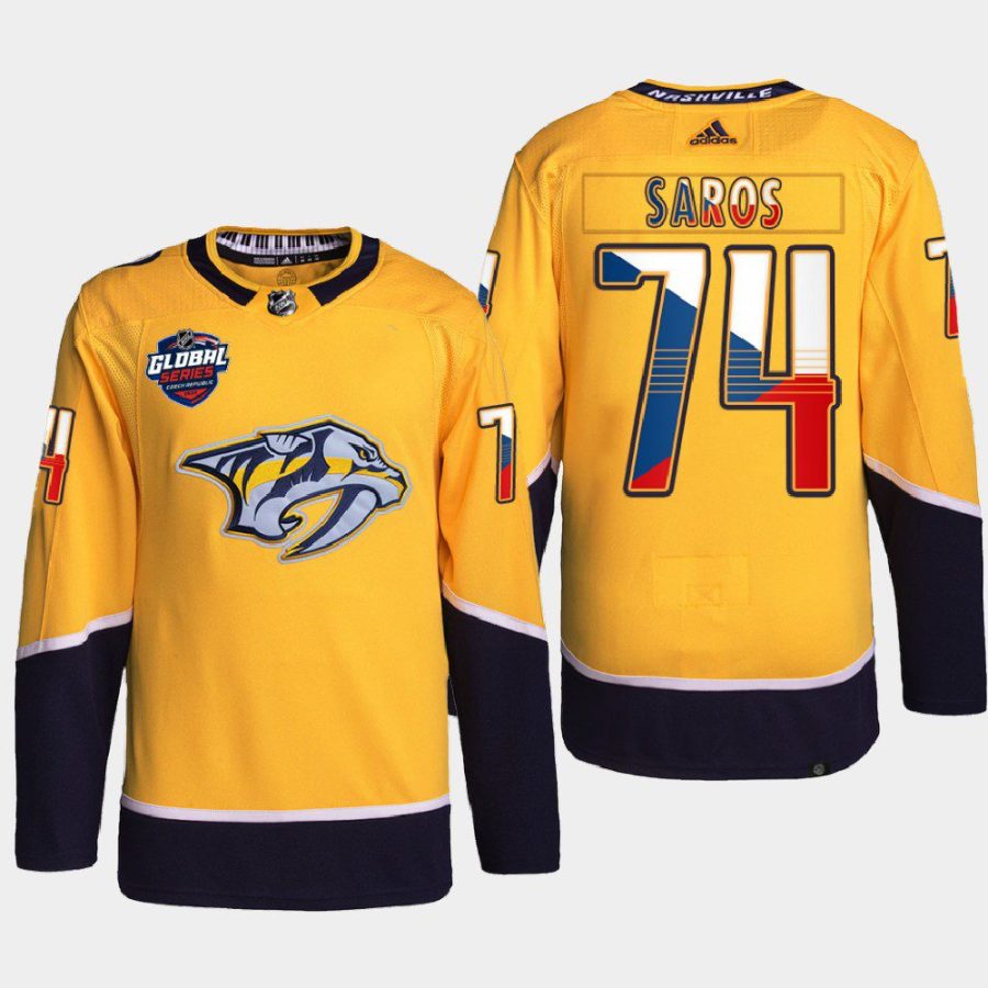 men predators juuse saros czech republic challenge 2022 nhl global series gold jersey