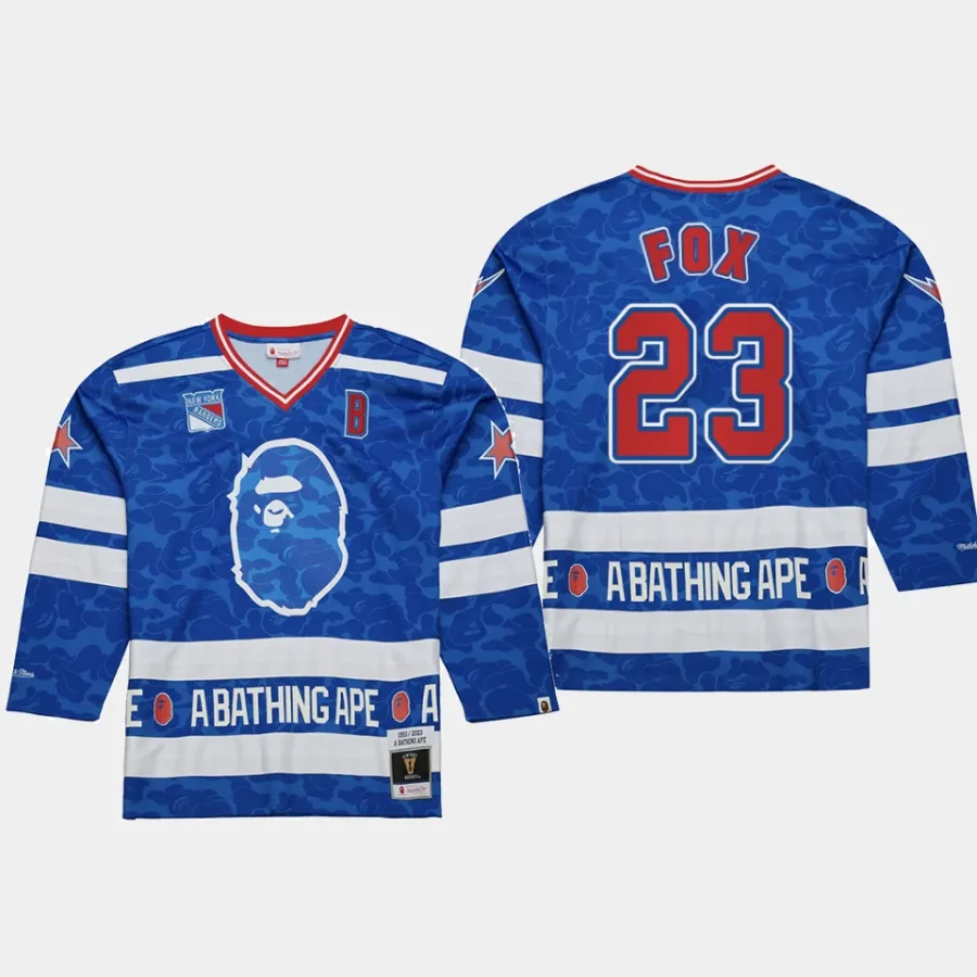 men rangers adam fox camo nhl bape mitchell ness royal jersey