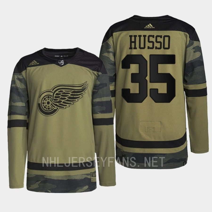 men red wings ville husso 2022 warmup veterans day camo jersey