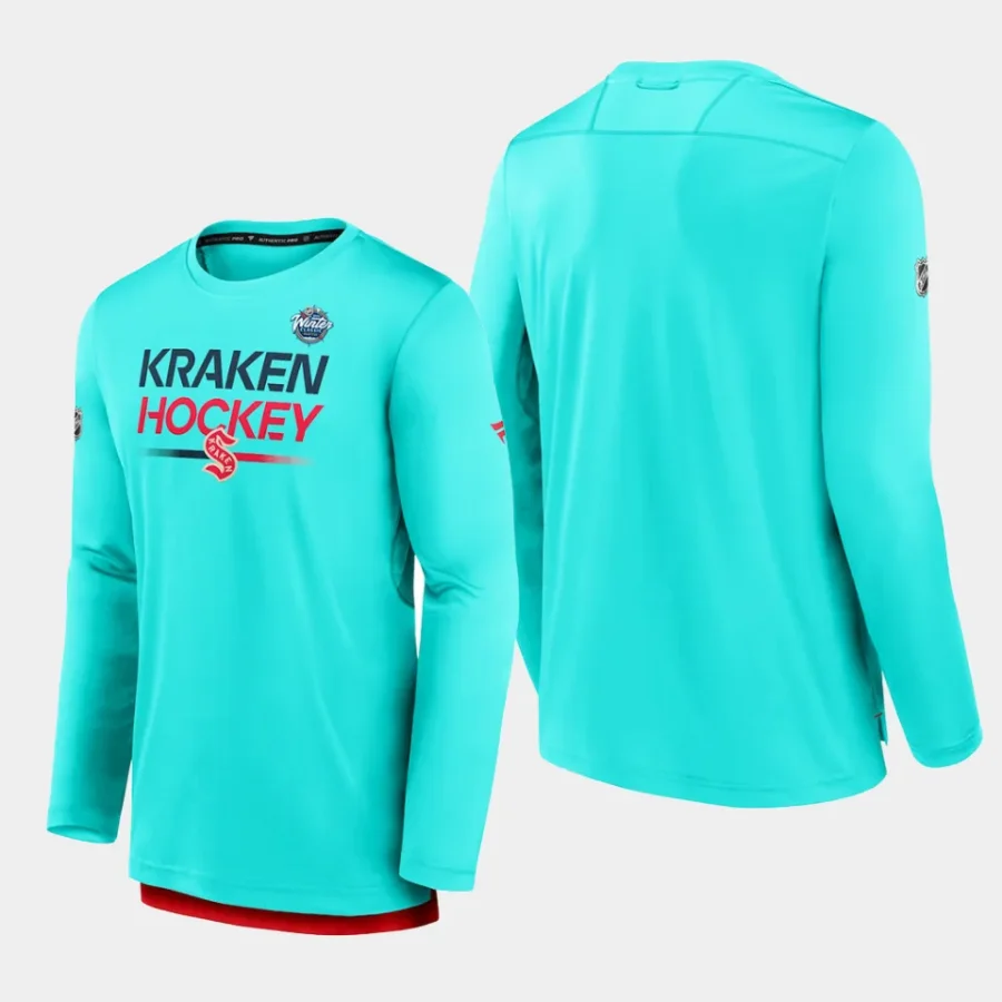 men seattle kraken 2024 nhl winter classic light blue authentic pro tech long sleeve t shirt