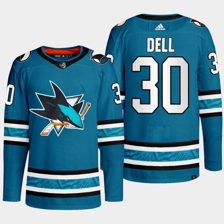 men sharks aaron dell 2022 23 primegreen authentic home teal jersey