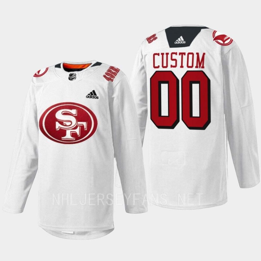 men sharks custom 2022 specialty warm up 49er mash up white jersey