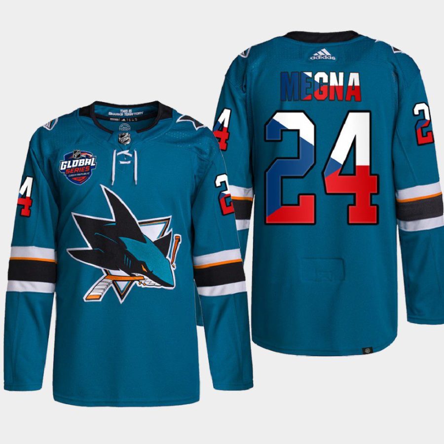 men sharks jaycob megna czech republic challenge 2022 nhl global series teal jersey