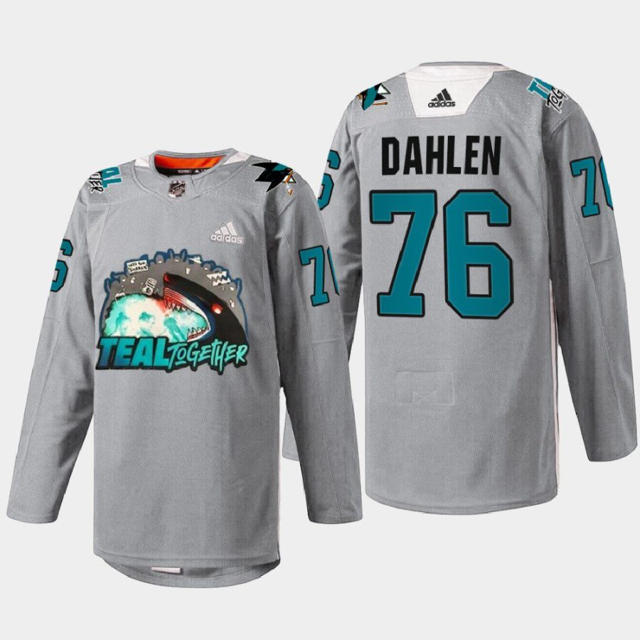 men sharks jonathan dahlen teal togehter fan appreciation 2022 gray jersey