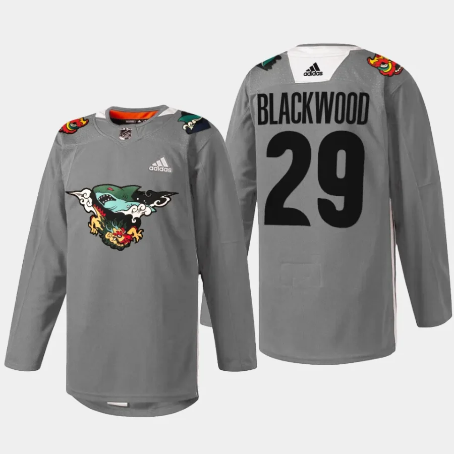 men sharks mackenzie blackwood dragon 2024 lunar new year gray jersey