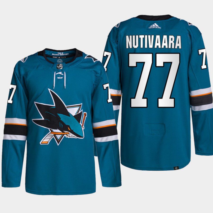 men sharks markus nutivaara 2022 home primegreen authentic teal jersey