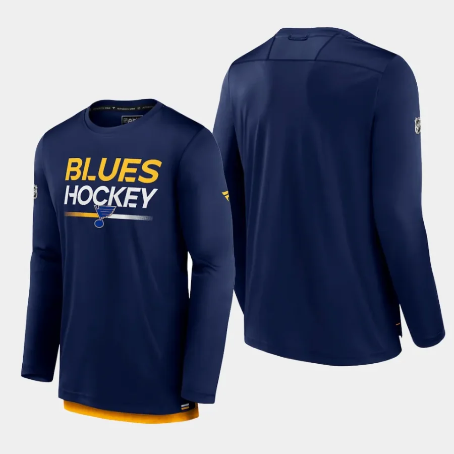 men st. louis blues authentic pro navy long sleeve t shirt