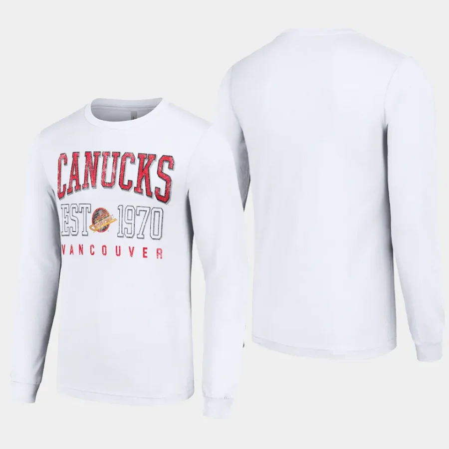 men vancouver canucks retro graphic white long sleeve crew t shirt