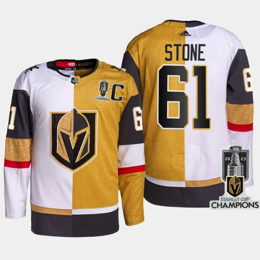 men vgk mark stone split 2023 stanley cup champions authentic white gold jersey