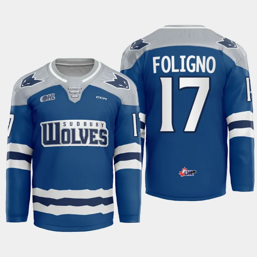 mike foligno sudbury wolves blue futuristic alternate ohl replica jersey