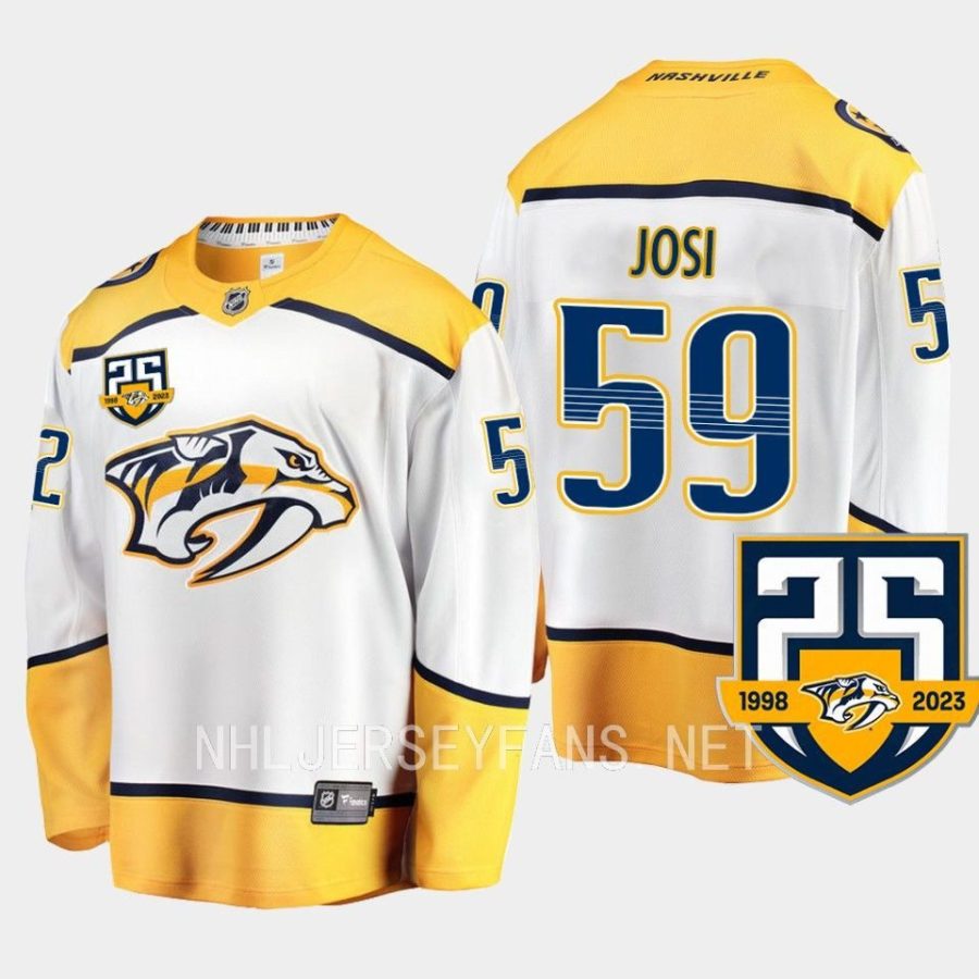 nashville predators roman josi 25th anniversary logo 2023 24 away jersey white