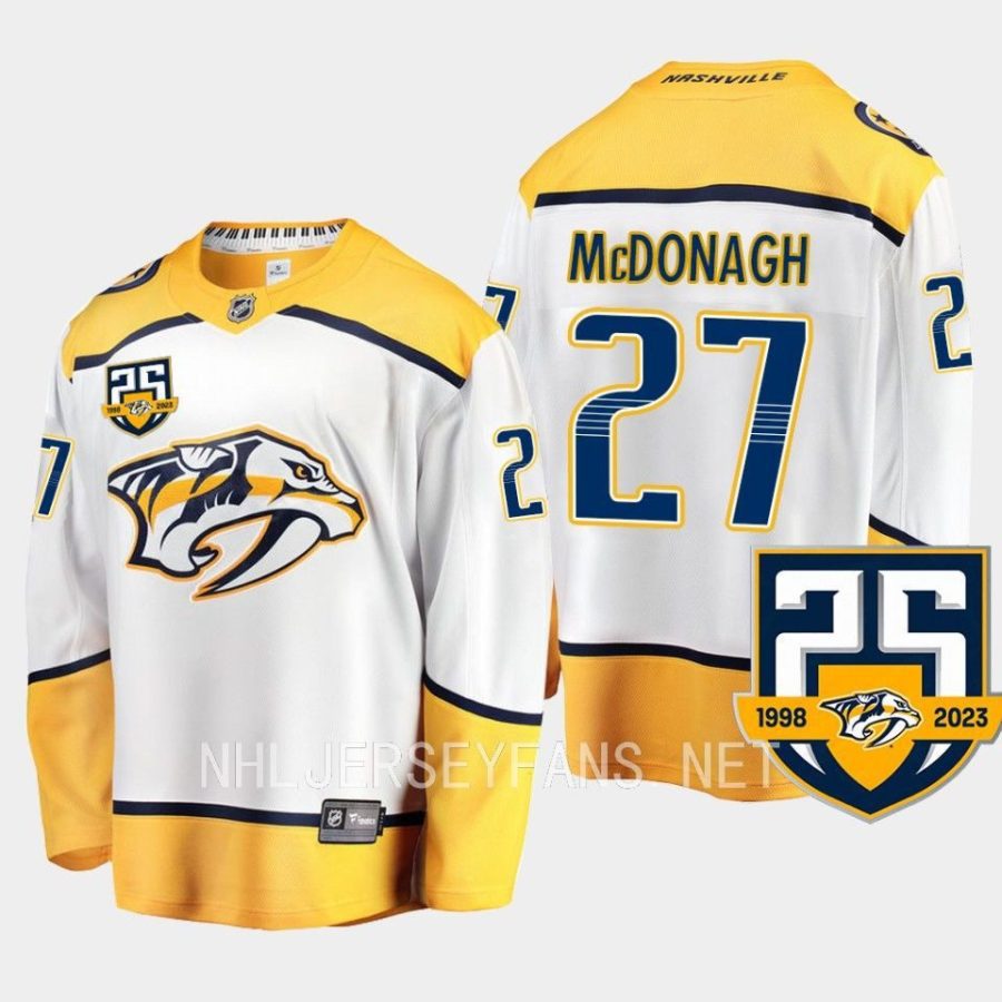 nashville predators ryan mcdonagh 25th anniversary logo 2023 24 away jersey white