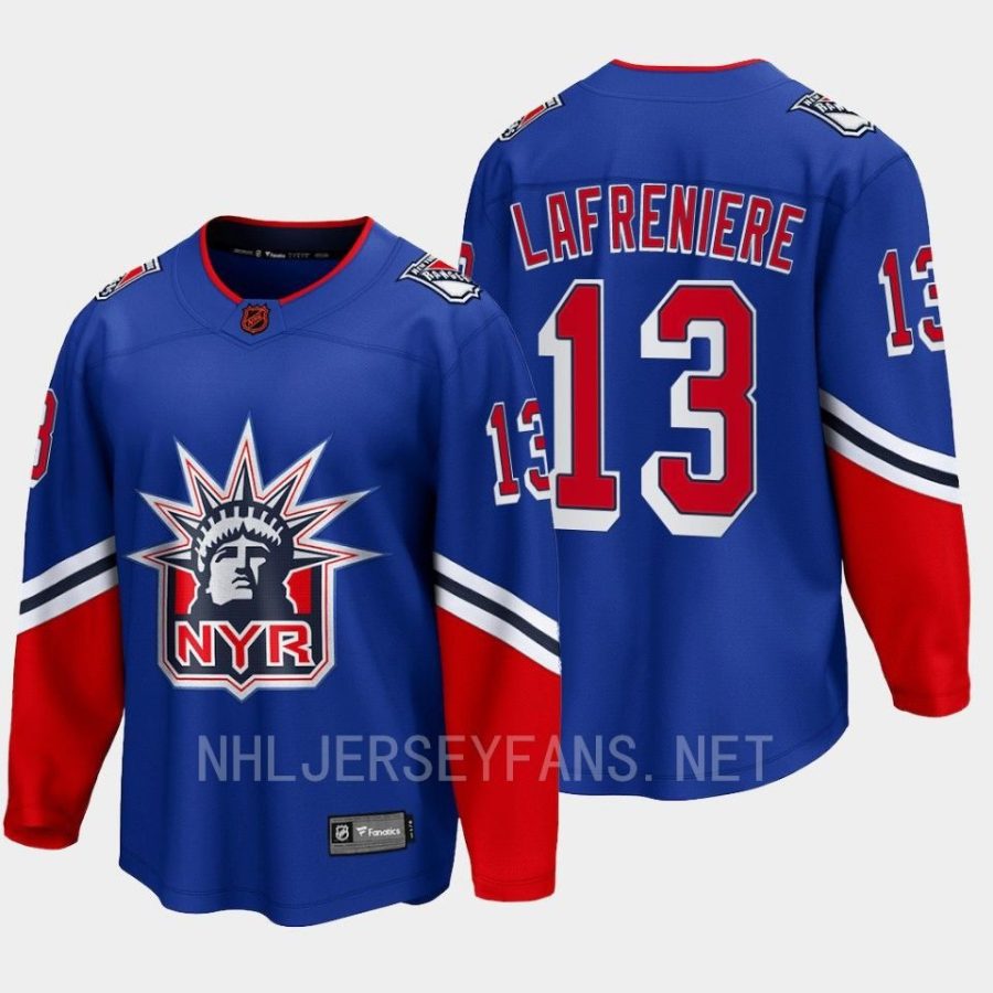 new york rangers alexis lafreniere special edition 2.0 2022 breakaway retro jersey blue