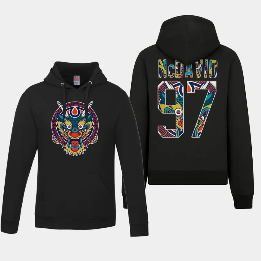 oilers connor mcdavid black 2024 lunar new year pullover hoodie