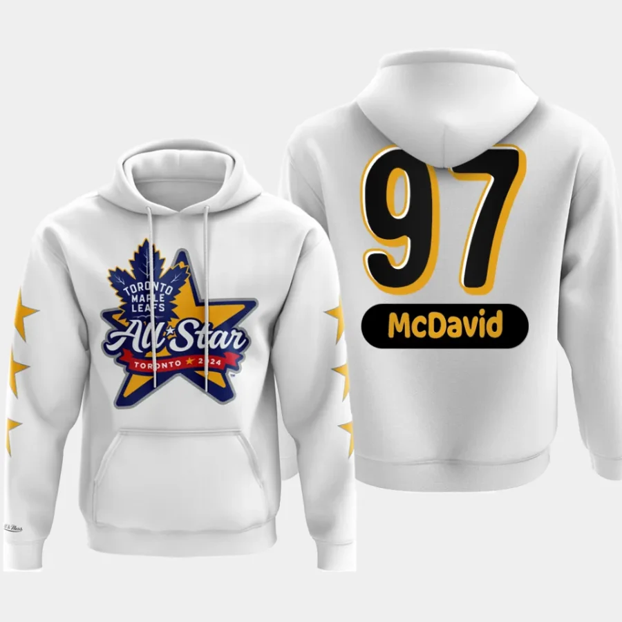 oilers connor mcdavid white 2024 nhl all star stars sleeves mitchell ness hoodie