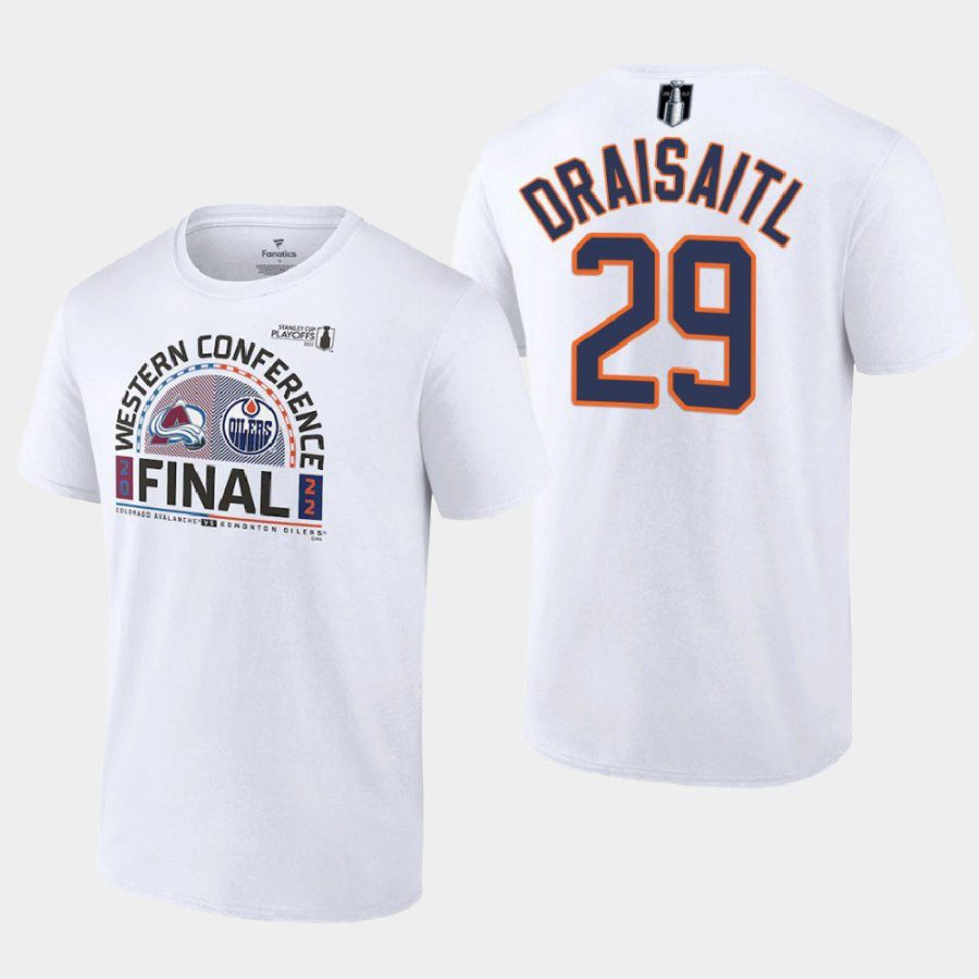 oilers leon draisaitl white 2022 stanley cup playoffs western finals matchup tee