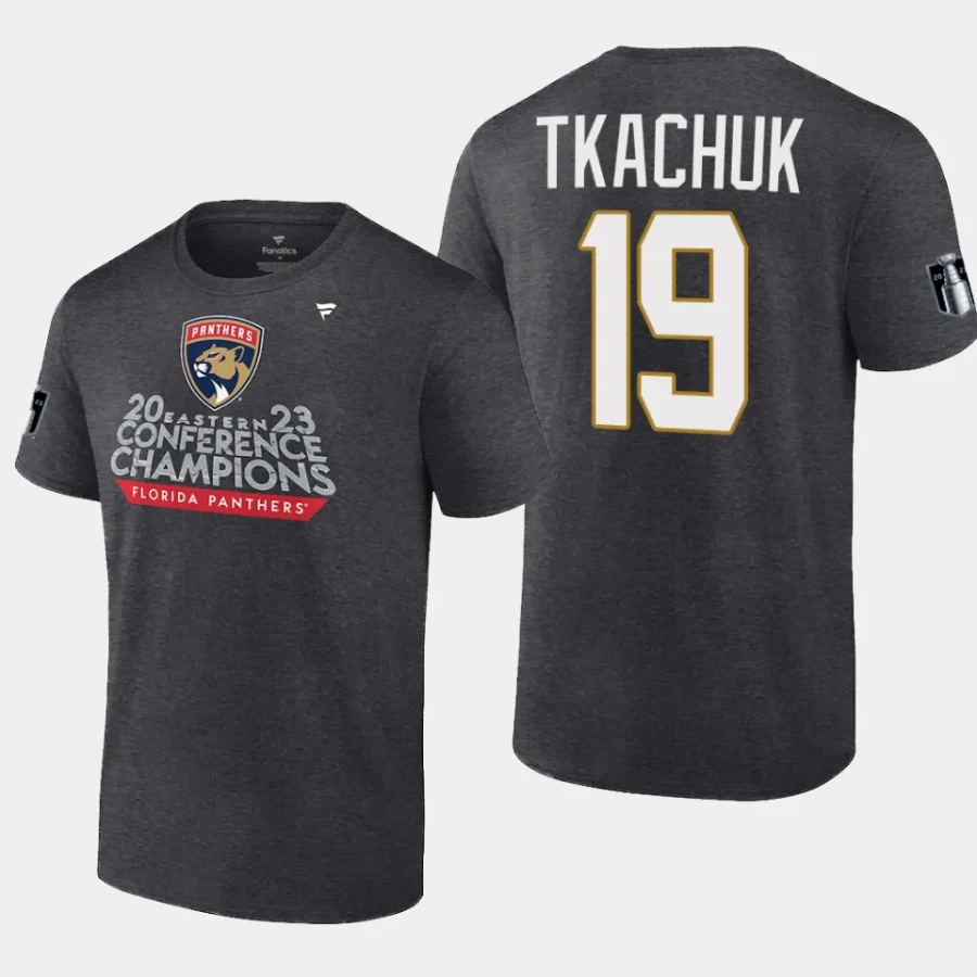 panthers matthew tkachuk heather charcoal locker room 2023 eastern conference champions t shirt