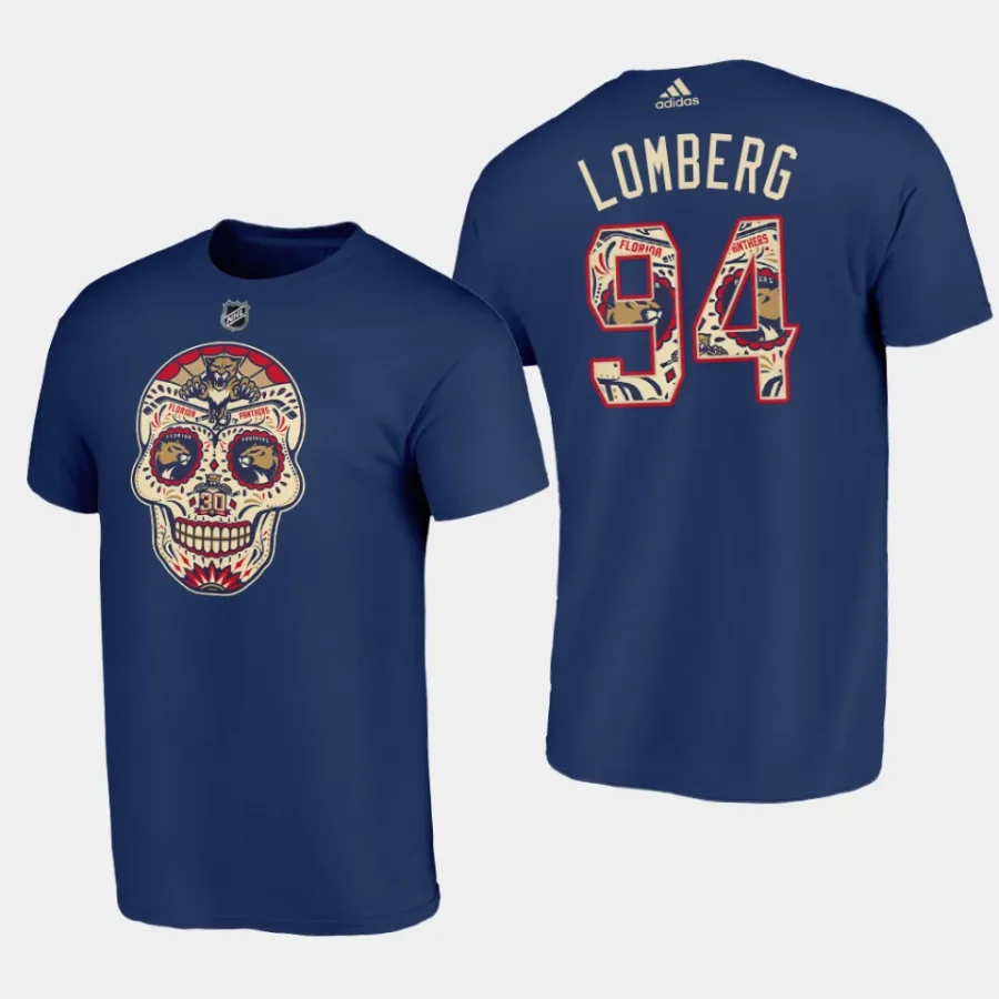 panthers ryan lomberg navy halloween gift sugar skull t shirt