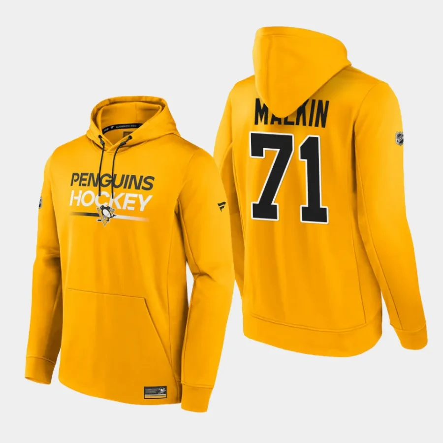 penguins evgeni malkin gold authentic pro pullover hoodie