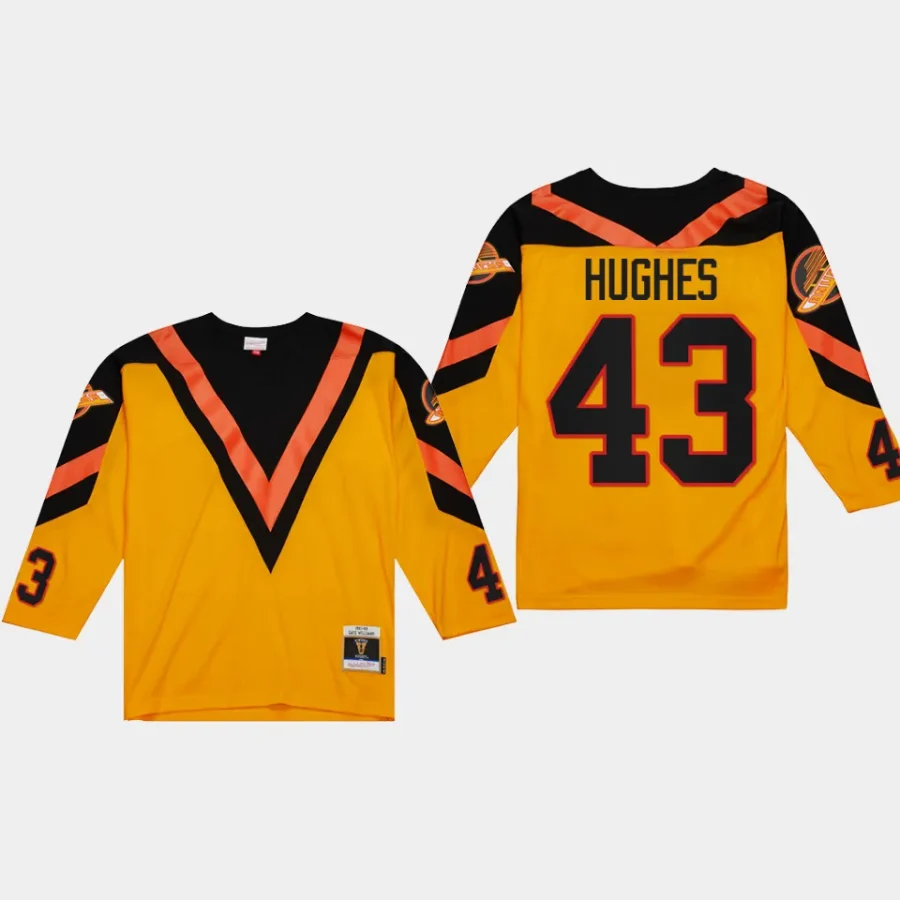 quinn hughes canucks yellow blue line 1981 throwback jersey