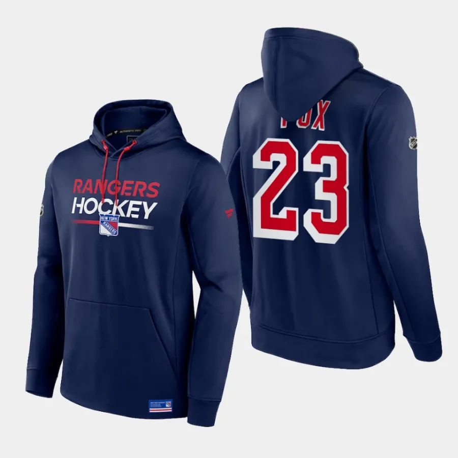 rangers adam fox navy authentic pro pullover hoodie