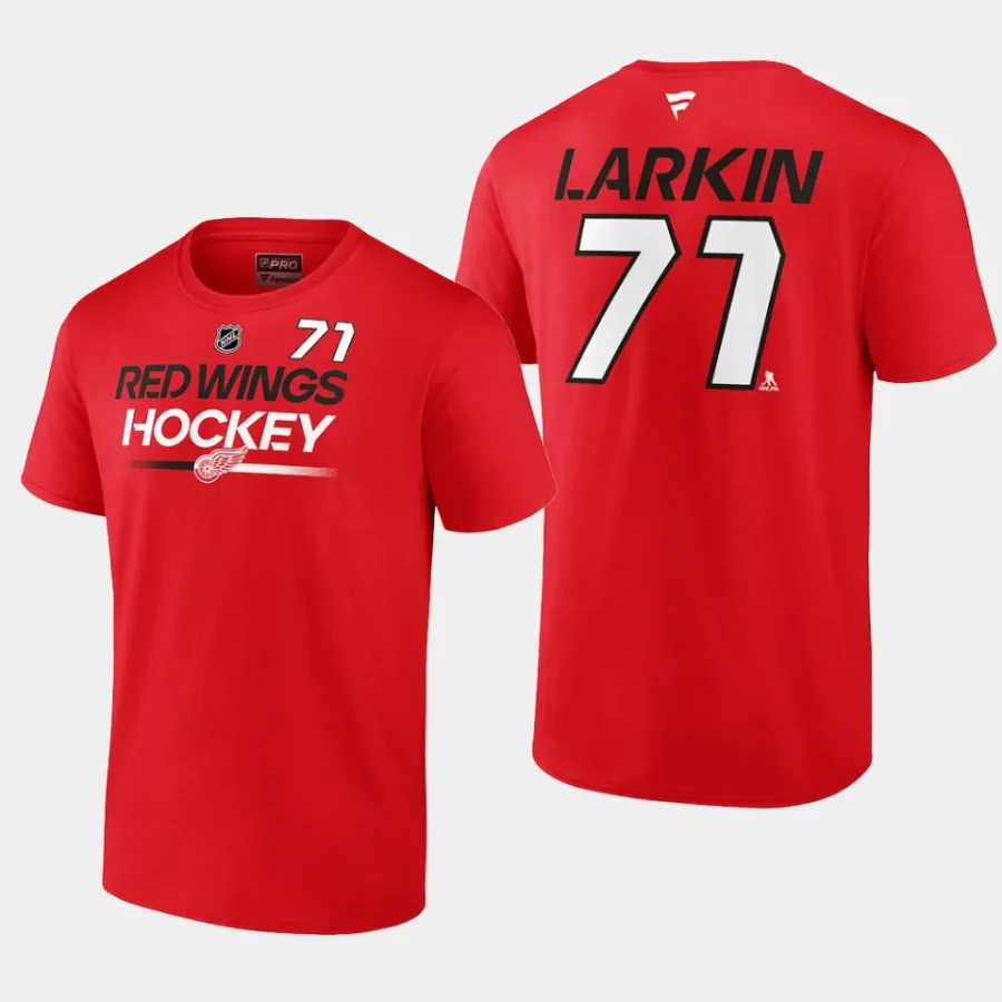 red wings dylan larkin red name number authentic pro prime t shirt