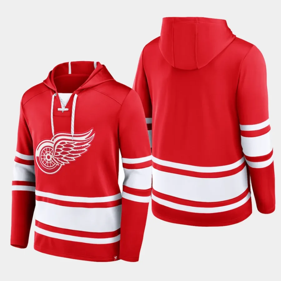 red wings men red puck deep lace up pullover hoodie