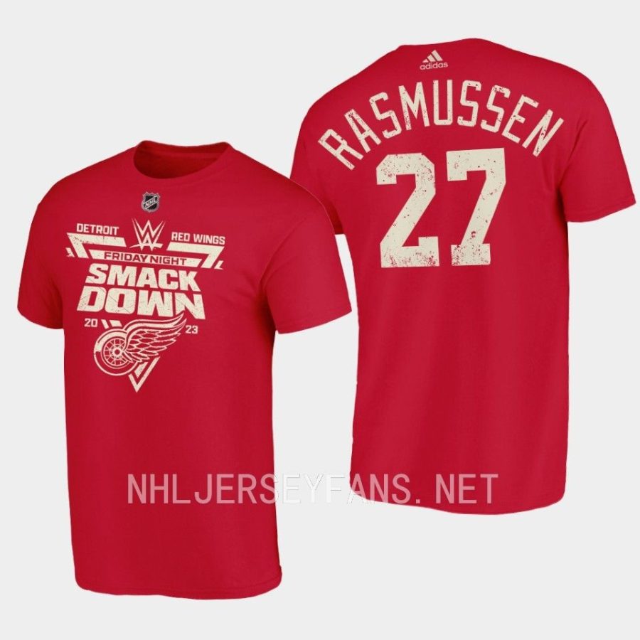 red wings michael rasmussen red smack down wwe collab t shirt