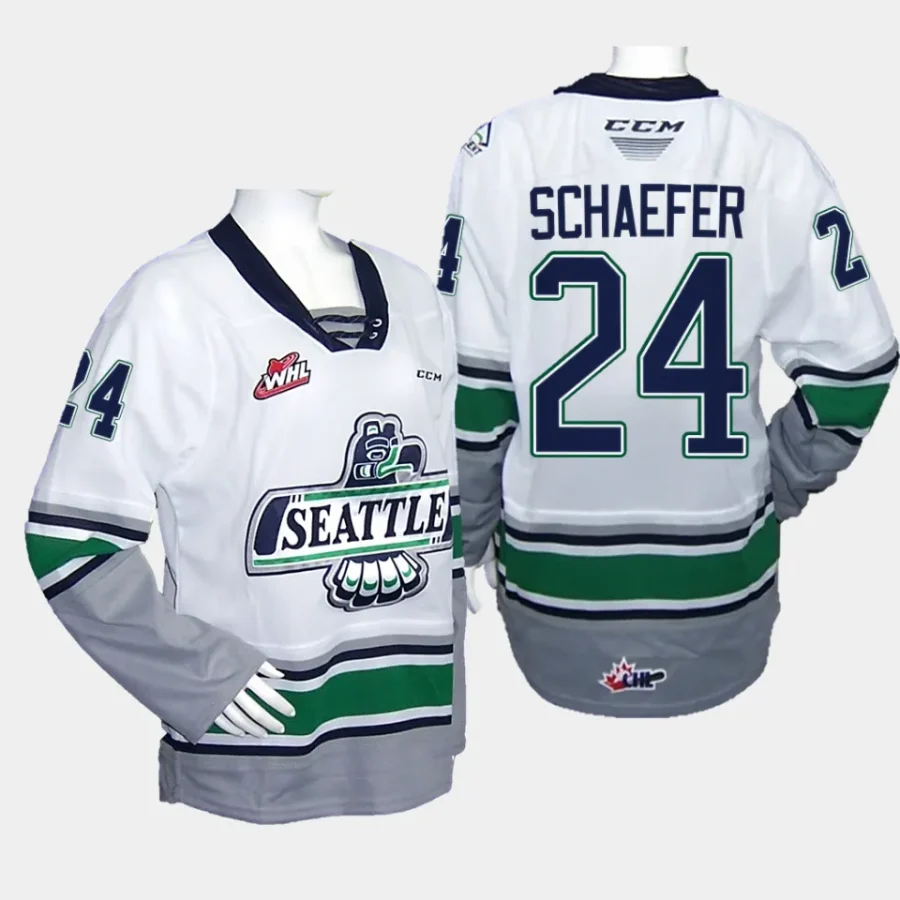 reid schaefer seattle thunderbirds white 2023 whl championship replica jersey