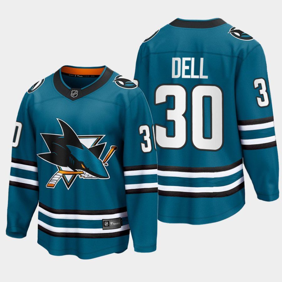 san jose sharks aaron dell home 2022 23 the evolve jersey teal