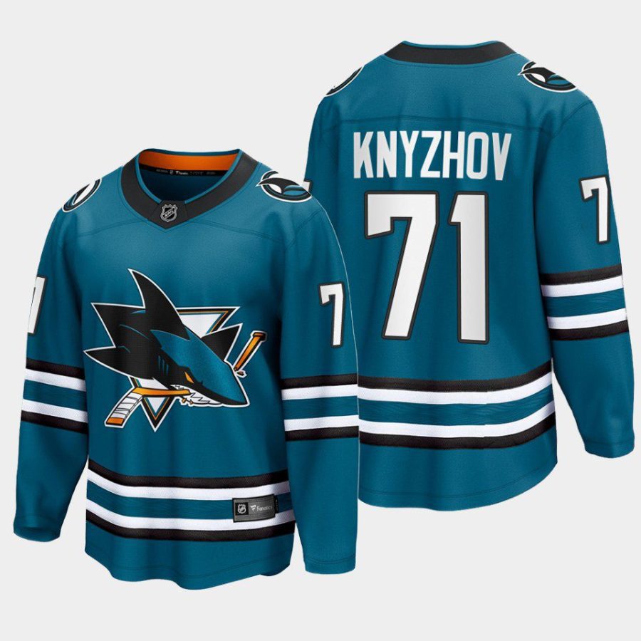 san jose sharks nikolai knyzhov home 2022 23 the evolve jersey teal