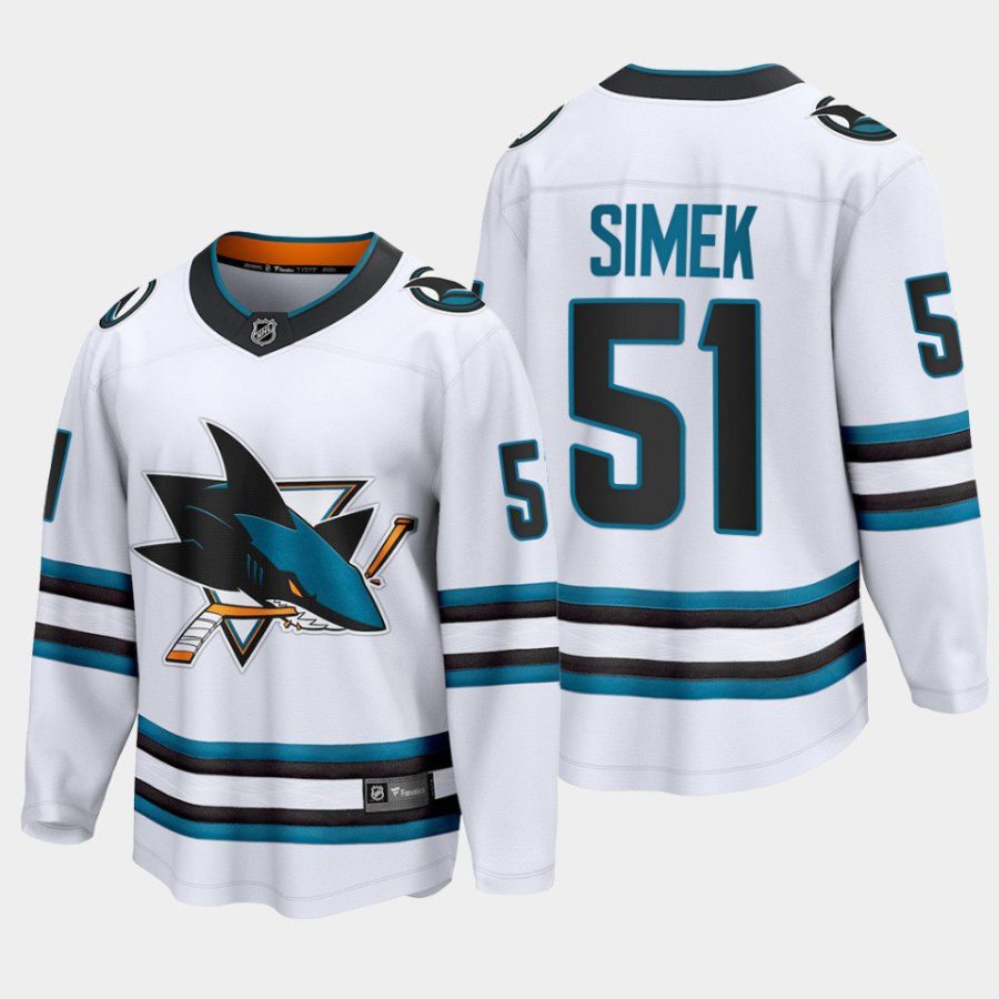 san jose sharks radim simek away 2022 23 the evolve jersey white