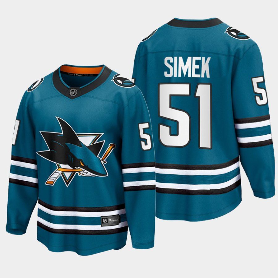 san jose sharks radim simek home 2022 23 the evolve jersey teal