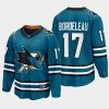 san jose sharks thomas bordeleau home 2022 23 the evolve jersey teal