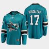 san jose sharks thomas bordeleau home 2022 breakaway player jersey teal