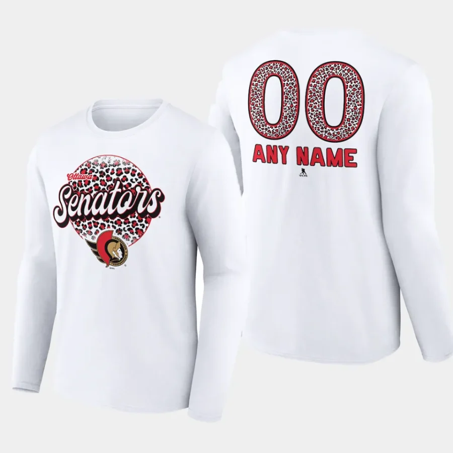 senators custom whitelong sleeve leopard print t shirt