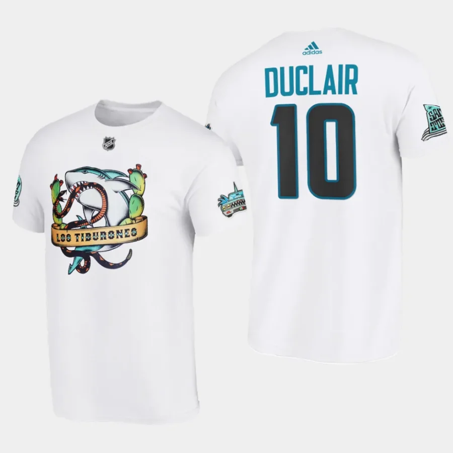 sharks anthony duclair white 2023 los tiburones hispanic heritage t shirt