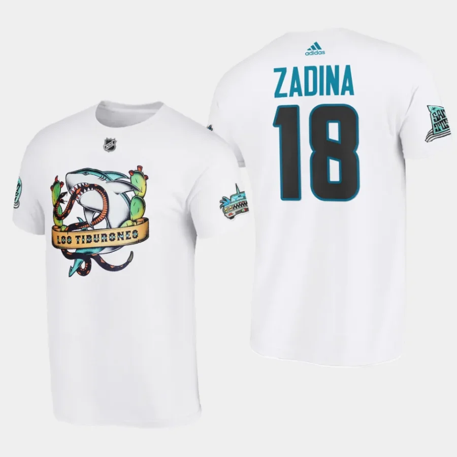 sharks filip zadina white 2023 los tiburones hispanic heritage t shirt