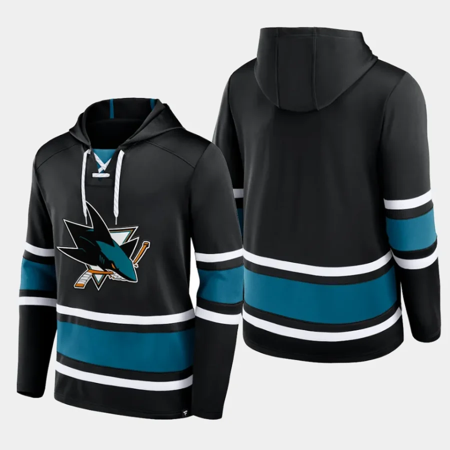 sharks men black puck deep lace up pullover hoodie