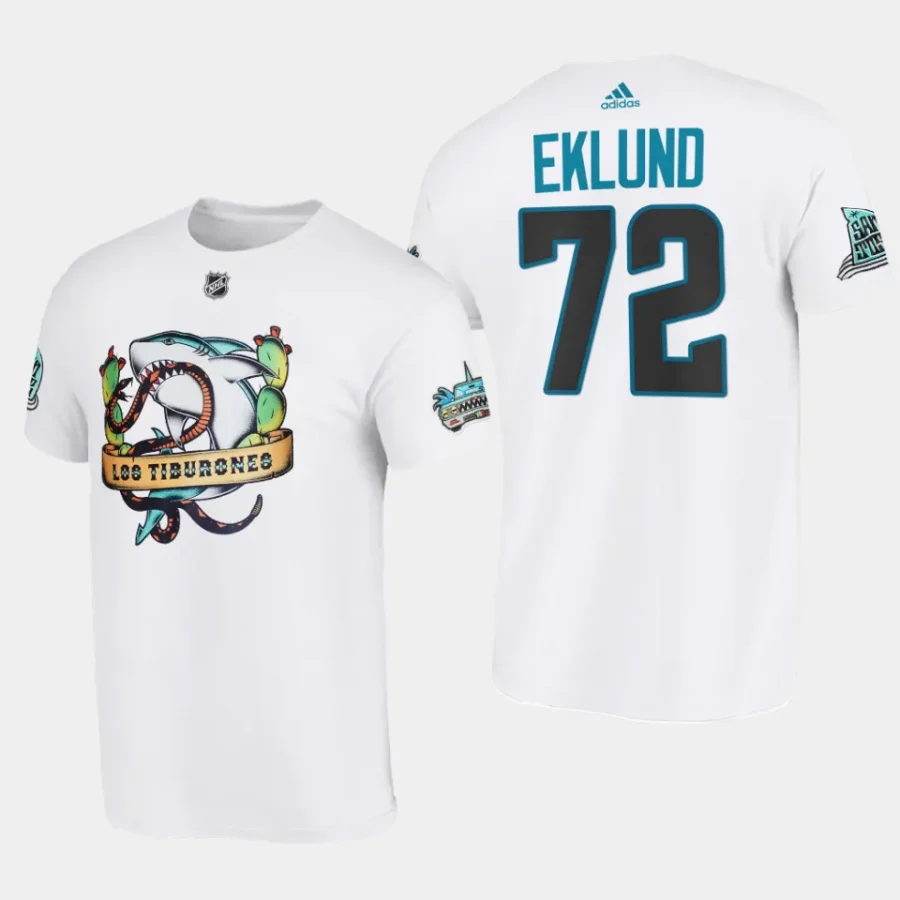 sharks william eklund white 2023 los tiburones hispanic heritage t shirt